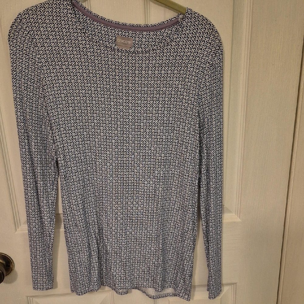 Chico's Blue and White Patterned Long Sleeve Top